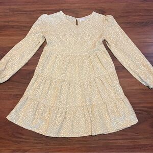 Girls' Yellow Floral Tiered Long-Sleeve Dress